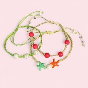 Vibrant Starfish Friendship Macrame knotted Bracelet Trio